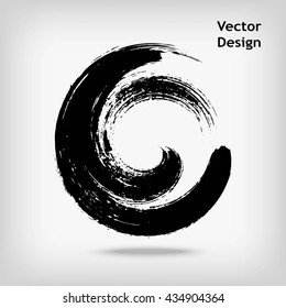 Hand drawn circle shape. label, logo design element. Brush abstract wave. Black enso zen symbol.  Vector illustration.