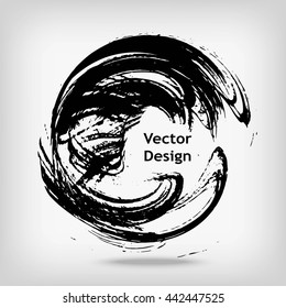 Hand drawn circle shape. Label, logo design element. Brush abstract wave.  Vector illustration.