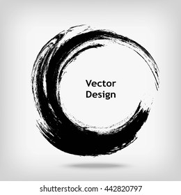 Hand drawn circle shape. Label, logo design element. Brush abstract wave. Black enso zen symbol. Vector illustration.