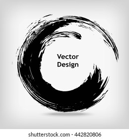 Hand drawn circle shape. Label, logo design element. Brush abstract wave. Black enso zen symbol. Vector illustration.