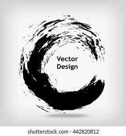 Hand drawn circle shape. Label, logo design element. Brush abstract wave. Black enso zen symbol. Vector illustration.