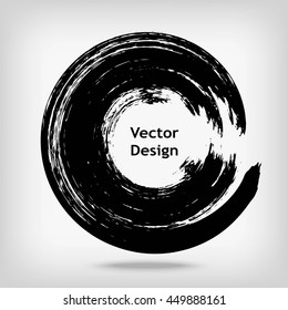 Hand drawn circle shape. Label, logo design element. Brush abstract wave. Black enso zen symbol. Vector illustration.