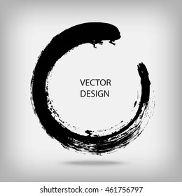 Hand drawn circle shape. Label, logo design element. Brush abstract wave. Black enso zen symbol. Vector illustration.