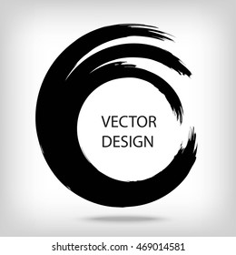 Hand drawn circle shape. label, logo design element. Brush abstract wave. Black enso zen symbol. Vector illustration.