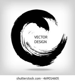 Hand drawn circle shape. label, logo design element. Brush abstract wave. Black enso zen symbol. Vector illustration.