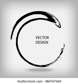 Hand drawn circle shape. Label, logo design element. Brush abstract wave. Vector illustration.