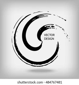 Hand drawn circle shape. Label, logo design element. Brush abstract wave. Vector illustration.