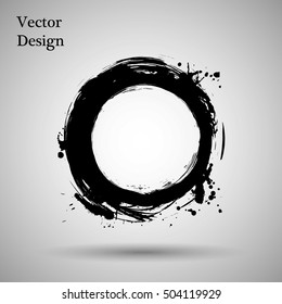 Hand drawn circle shape. label, logo design element. Brush abstract wave. Black enso zen symbol. Vector illustration.