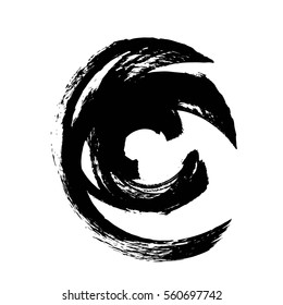 Hand drawn circle shape. label, logo design element. Brush abstract wave. Black enso zen symbol. Vector illustration.