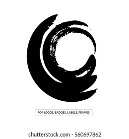 Hand drawn circle shape. label, logo design element. Brush abstract wave. Black enso zen symbol. Vector illustration.