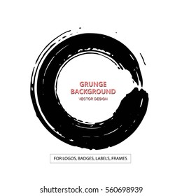 Hand drawn circle shape. Label, logo design element, frame. Brush abstract wave. Vector illustration.