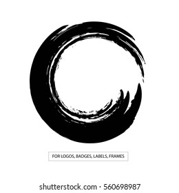 Hand drawn circle shape. Label, logo design element, frame. Brush abstract wave. Vector illustration.