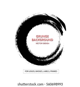Hand drawn circle shape. Label, logo design element, frame. Brush abstract wave. Vector illustration.