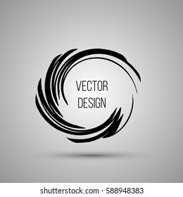 Hand drawn circle shape. Label, logo design element, frame. Brush abstract wave. Vector illustration.