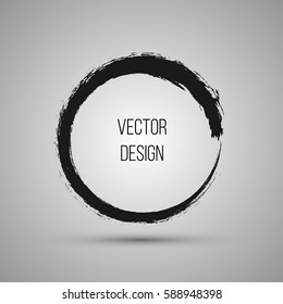 Hand drawn circle shape. Label, logo design element, frame. Brush abstract wave. Vector illustration.
