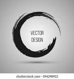 Hand drawn circle shape. Label, logo design element, frame. Brush abstract wave. Vector illustration.