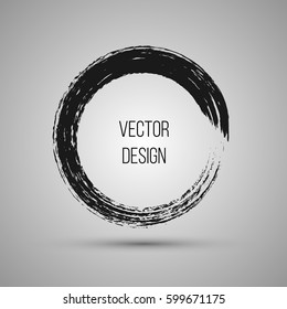 Hand drawn circle shape. Label, logo design element, frame. Brush abstract wave. Vector illustration.
