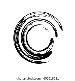 Hand drawn circle shape. Label, logo design element, frame. Brush abstract wave. Vector illustration.