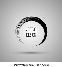 Hand drawn circle shape. Label, logo design element, frame. Brush abstract wave. Vector illustration.