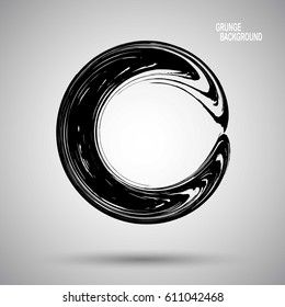 Hand drawn circle shape. label, logo design element. Brush abstract wave. Black enso zen symbol. Vector illustration