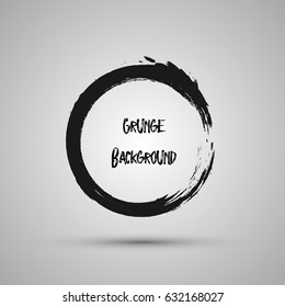 Hand drawn circle shape. Label, logo design element, frame. Brush abstract wave. Vector illustration.