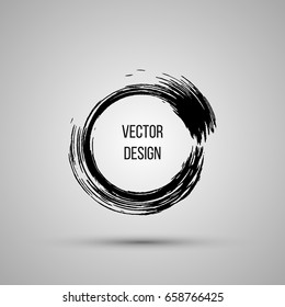 Hand drawn circle shape. Label, logo design element, frame. Brush abstract wave. Vector illustration.