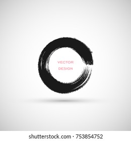 Hand drawn circle shape. Label, logo design element, frame. Brush abstract wave. Vector illustration.