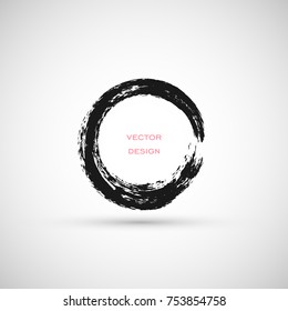 Hand drawn circle shape. Label, logo design element, frame. Brush abstract wave. Vector illustration.