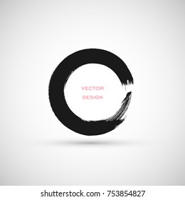 Hand drawn circle shape. Label, logo design element, frame. Brush abstract wave. Vector illustration.