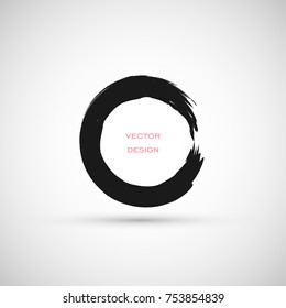 Hand drawn circle shape. Label, logo design element, frame. Brush abstract wave. Vector illustration.