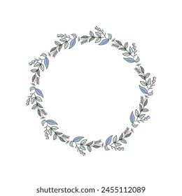 Hand Drawn Circle Shaped Floral Wreath Vector Design.