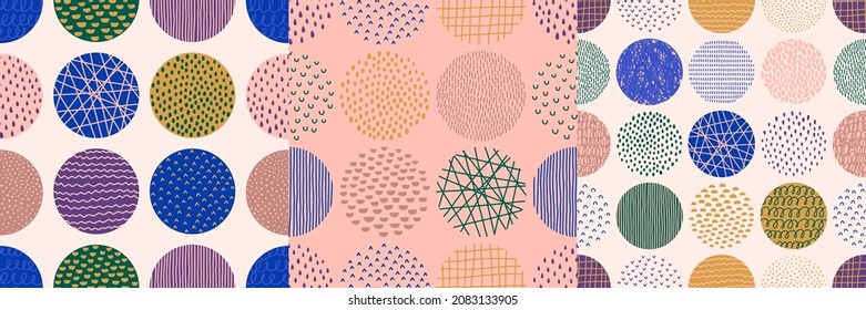 Hand Drawn Circle Shapes Patterns Set in a Contemporary Style of Dots, Drops, Strokes, Arcs, Ticks, Line. Vector Round Geometric Elements Background