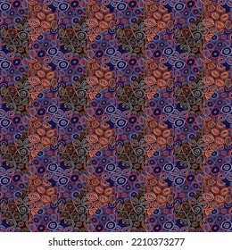 Hand drawn circle shapes seamless pattern. Decorative kaleidoscope mosaic ornament. Doodle style. Geometric design for fabric, textile print, wrapping paper, cover. Vector illustration