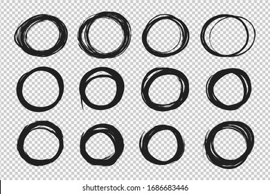 Hand drawn circle sketch frame set. Elements for concept design. Doodle style.