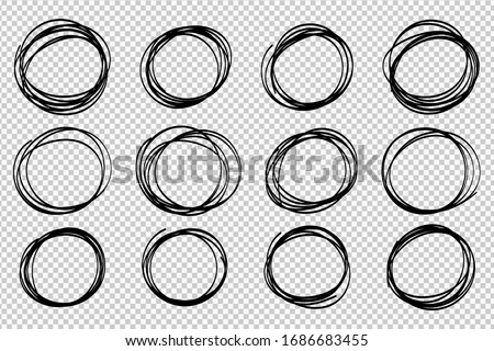 Hand drawn circle sketch frame set. Elements for concept design. Doodle style.