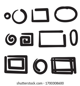 hand drawn circle and square frame collection illustration with doodle style vector isolated