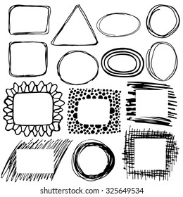 Hand drawn circle square triangle banners in doodle style. Vector illustration