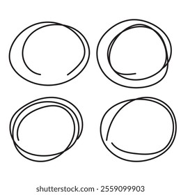 Hand drawn circles. Abstract circular lines. Sketchy black shapes. Minimal vector art.