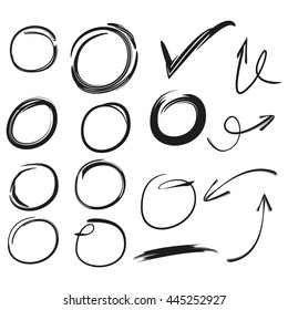 hand drawn circles, arrows and check mark