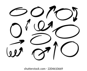 Hand drawn circles and arrows collection. Vector illustration