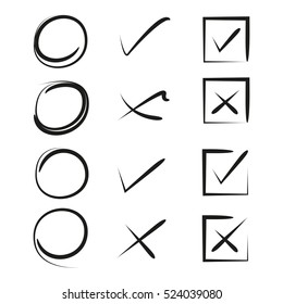 hand drawn circles, check marks