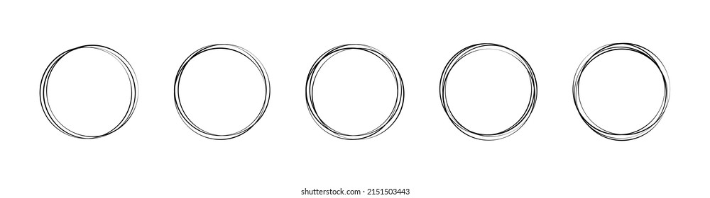 Hand Drawn Circles. Hand Drawn Circle Line Sketch Set. Vector Circular Round Circles. Circle Frames Set.Vector Graphic EPS 10