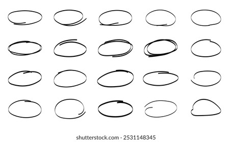 Handgezeichnete Kreise und Ellipsen. Linie Doodle Skizze Kreisförmige Kritzelgemälde mit Bruch. Vektorgrafik und Sprechblasengrafik auf isoliertem Hintergrund