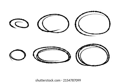 Hand drawn circles frame. Doodle highlight brush ovals. Marker sketch. Highlighting text and important objects. Round scribble frames. Stock vector illustration on white background.