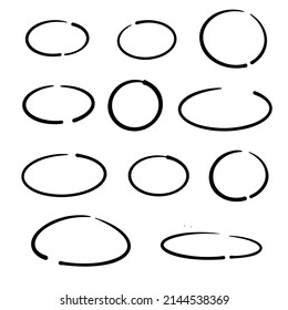 Hand drawn circles frame set. Marker sketch. Doodle highlight ovals. Highlighting text and important objects. Round scribble frames. Stock vector illustration on white background.