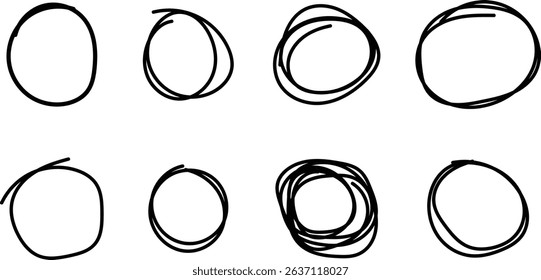 Hand drawn circles frame set. Doodle highlight ovals. Marker sketch. Highlighting text and important objects