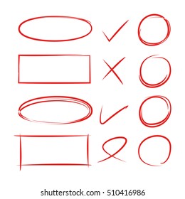 hand drawn circles, frames and check marks