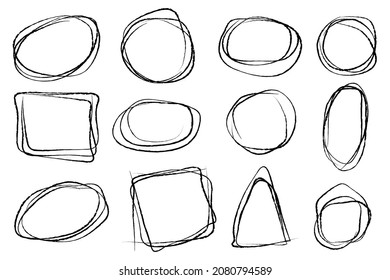 Hand drawn circles and geomentric forms, set of design elements. Vector illustration.