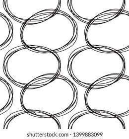 hand drawn circles geometric seamless pattern. black and white vector illustration