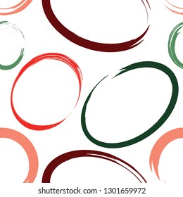 Hand drawn circles .Green, pink and red circles. Vector seamless repeat pattern.